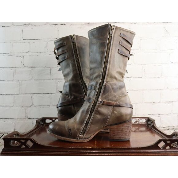 Freebird by Steven Cooper Stone Leather Boots Women’s 10 – Distressed Mid-Calf - Picture 4 of 10